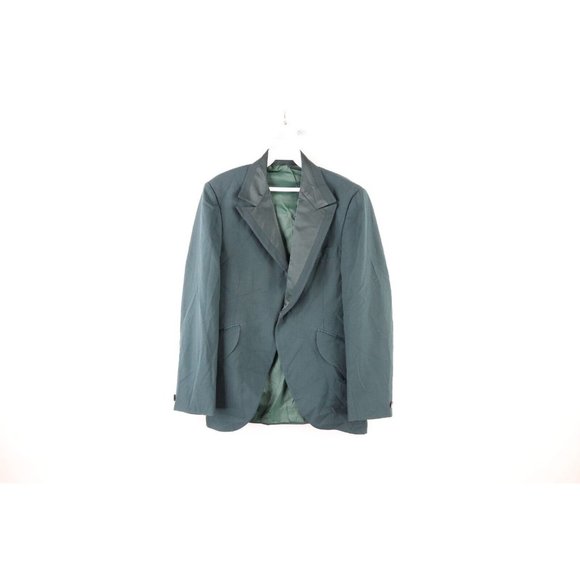 Vintage 50s Rockabilly Mens 37R Satin Trim Smoking Prom Tuxedo Jacket Green USA